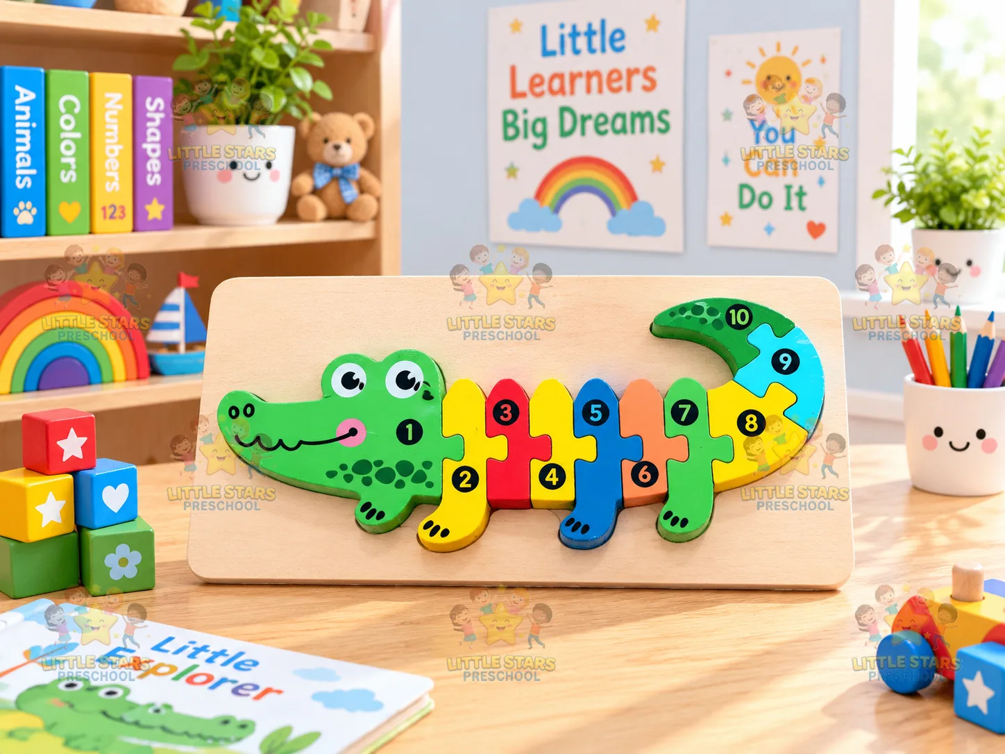 Bảng ghép hình gỗ số 1-10 Chú Cá Sấu (Crocodile Puzzle)