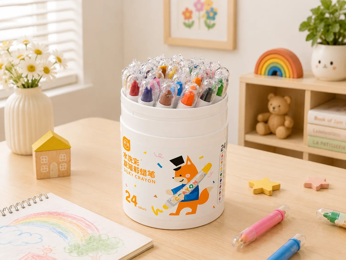 Bút sáp màu xoay 24 màu (Silky Crayon)