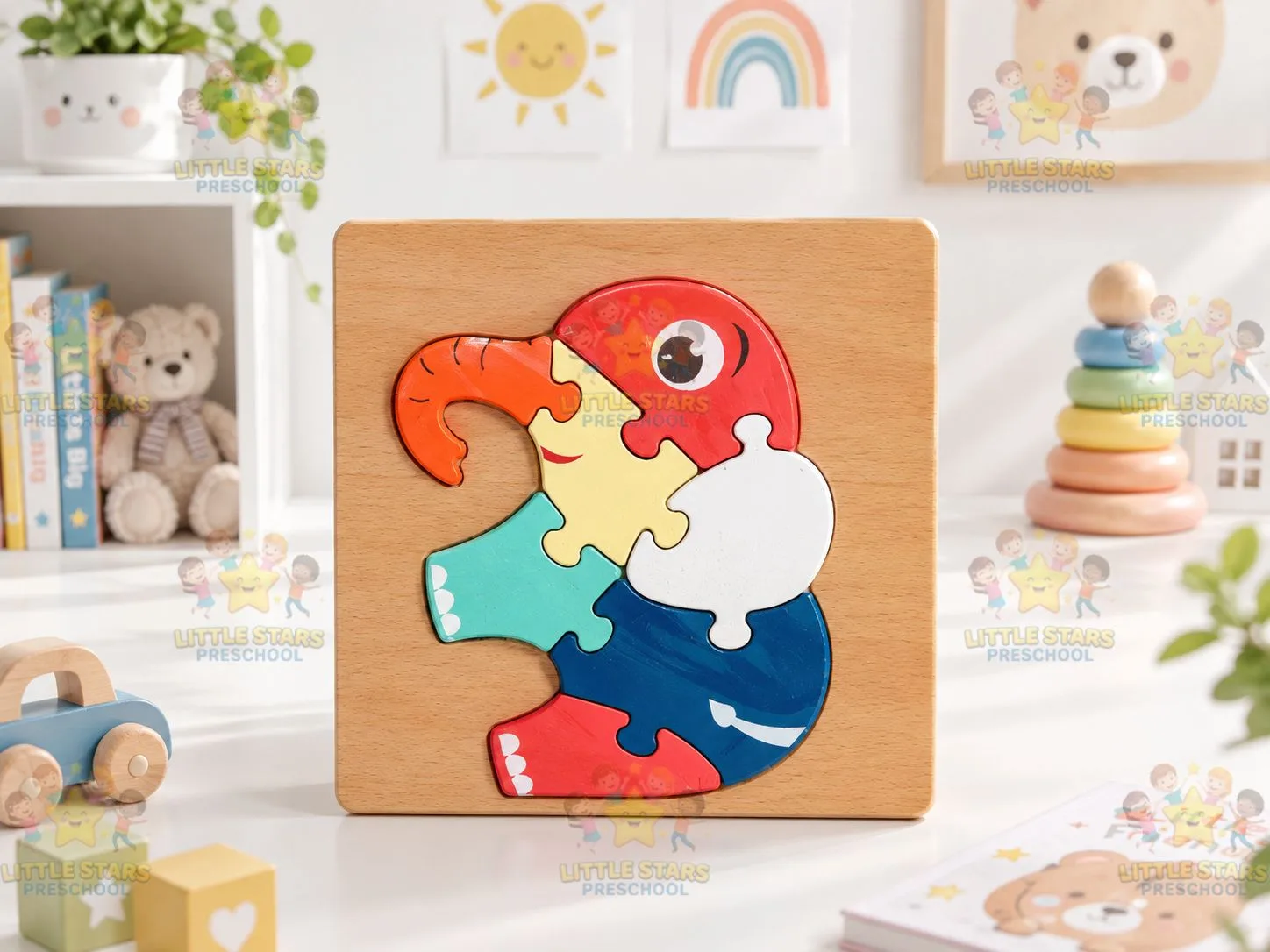 Mảnh Ghép Hình Gỗ 3D Hình Con Voi Cho Bé - Đồ Chơi Giáo Dục Thông Minh Phát Triển Tư Duy Montessori