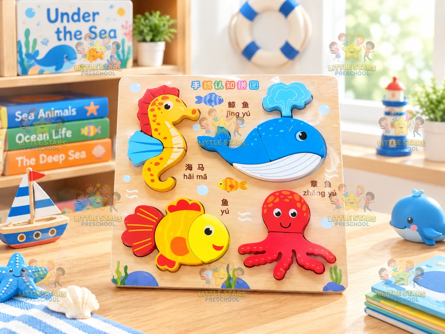 Mảnh Ghép Hình Gỗ 3D Chủ Đề Sinh Vật Biển Cho Bé – Đồ Chơi Giáo Dục Thông Minh Montessori