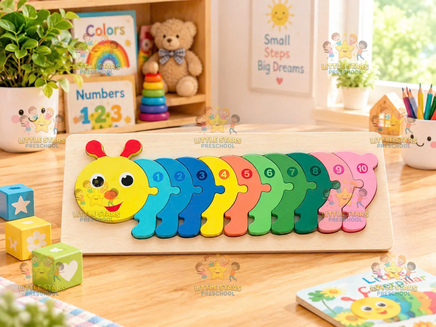 Bảng ghép hình gỗ số 1-10 Chú Sâu Bảy Sắc Cầu Vồng (Caterpillar)