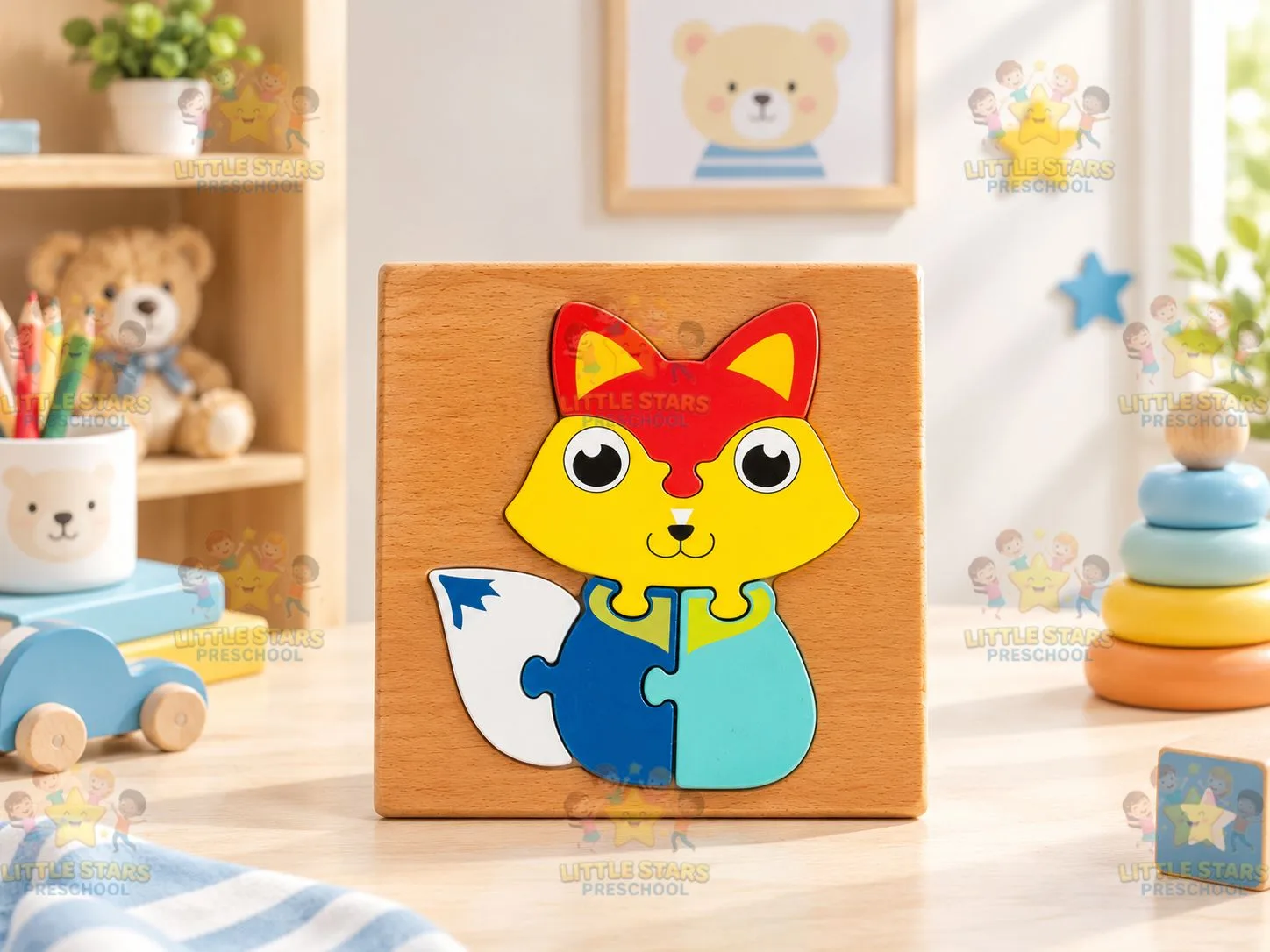 Mảnh Ghép Hình Gỗ 3D Hình Con Cáo Cho Bé - Đồ Chơi Giáo Dục Thông Minh Phát Triển Tư Duy Montessori