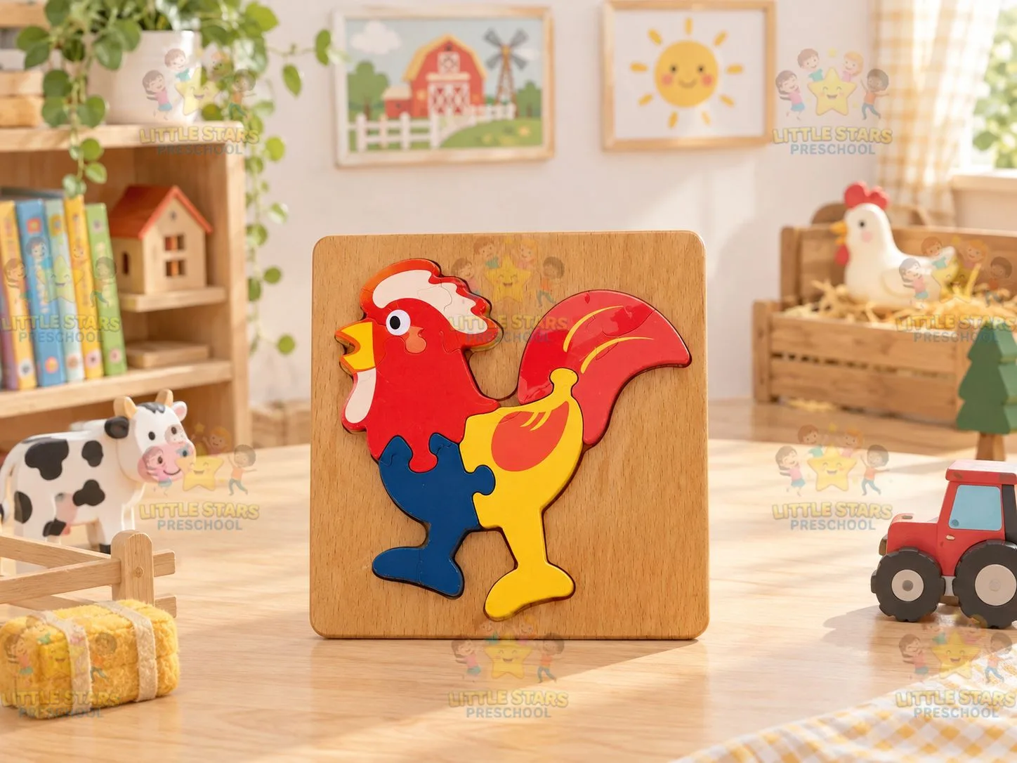 Mảnh Ghép Hình Gỗ 3D Hình Con Gà Trống Cho Bé - Đồ Chơi Giáo Dục Thông Minh Phát Triển Tư Duy Montessori