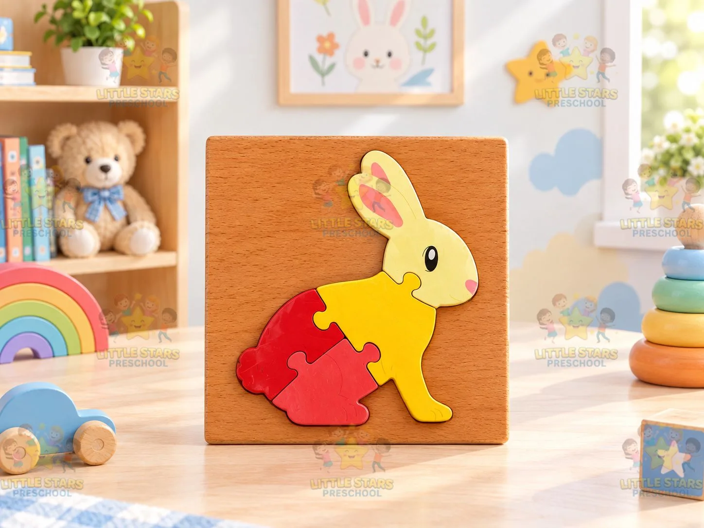 Mảnh Ghép Hình Gỗ 3D Hình Con Thỏ Cho Bé - Đồ Chơi Giáo Dục Thông Minh Phát Triển Tư Duy Montessori