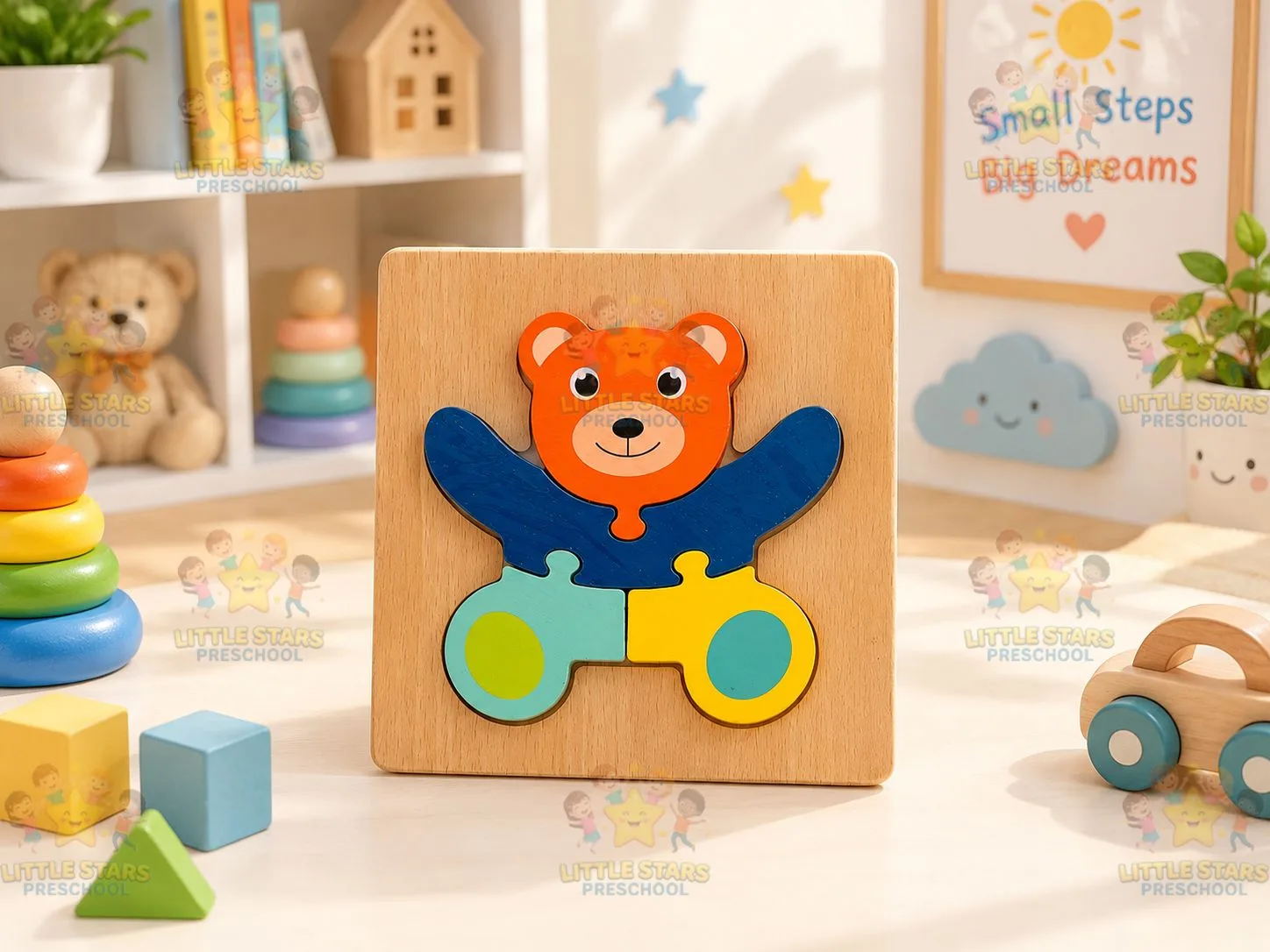 Mảnh Ghép Hình Gỗ 3D Hình Con Gấu Cho Bé - Đồ Chơi Giáo Dục Thông Minh Phát Triển Tư Duy Montessori