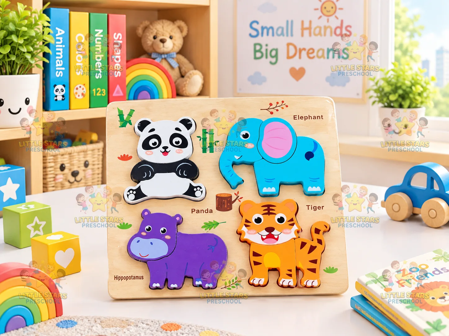 Mảnh Ghép Hình Gỗ 3D Cho Bé - Đồ Chơi Giáo Dục Montessori Phát Triển Trí Tuệ (Chủ Đề Động Vật: Gấu Trúc, Voi, Hổ, Hà Mã)