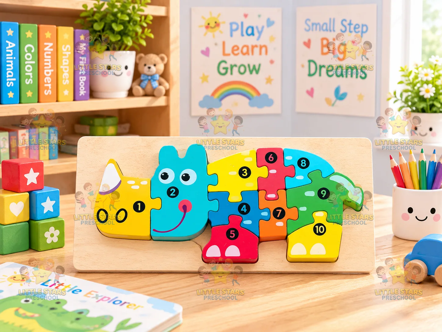 Mảnh Ghép Hình Gỗ 3D Hình Tê Giác Cho Bé - Đồ Chơi Giáo Dục Montessori Phát Triển Tư Duy