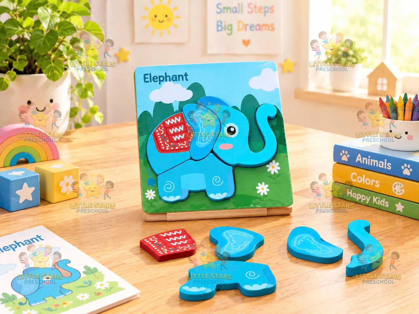 Bảng ghép hình gỗ nổi Con Voi (Elephant) kèm thẻ học nhận biết