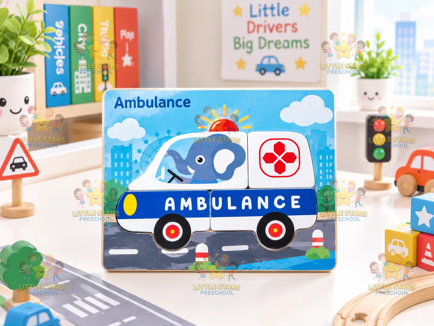 Mảnh Ghép Hình Gỗ 3D Xe Cứu Thương (Ambulance) Cho Bé – Đồ Chơi Giáo Dục Thông Minh Montessori