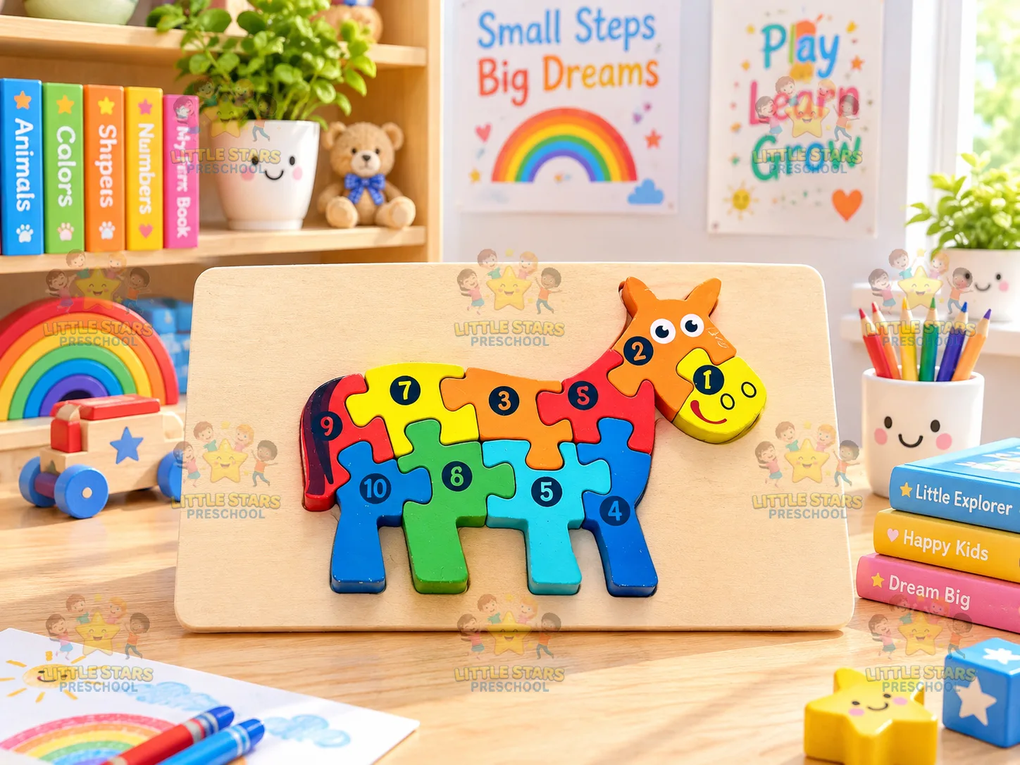 Bảng ghép hình gỗ số 1-10 Chú Ngựa Con Đáng Yêu (Pony Puzzle)