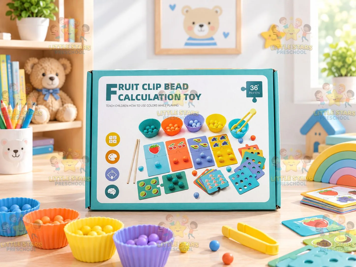 Đồ Chơi Gắp Hạt Gỗ Tự Nhiên Kèm Bảng Phân Loại Hoa Quả & Học Số Cho Bé - Đồ Chơi Giáo Dục Toán Học Rèn Kỹ Năng Vận Động Tinh Montessori