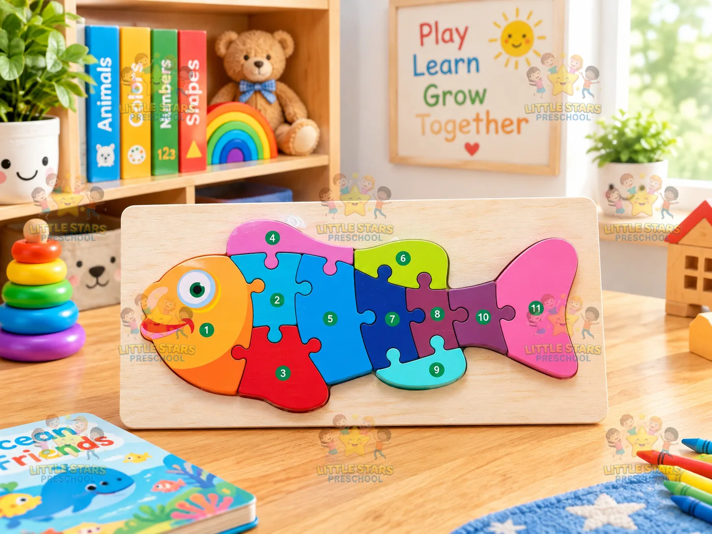 Mảnh Ghép Hình Gỗ 3D Hình Con Cá Cho Bé – Đồ Chơi Giáo Dục Thông Minh Rèn Luyện Tư Duy Montessori