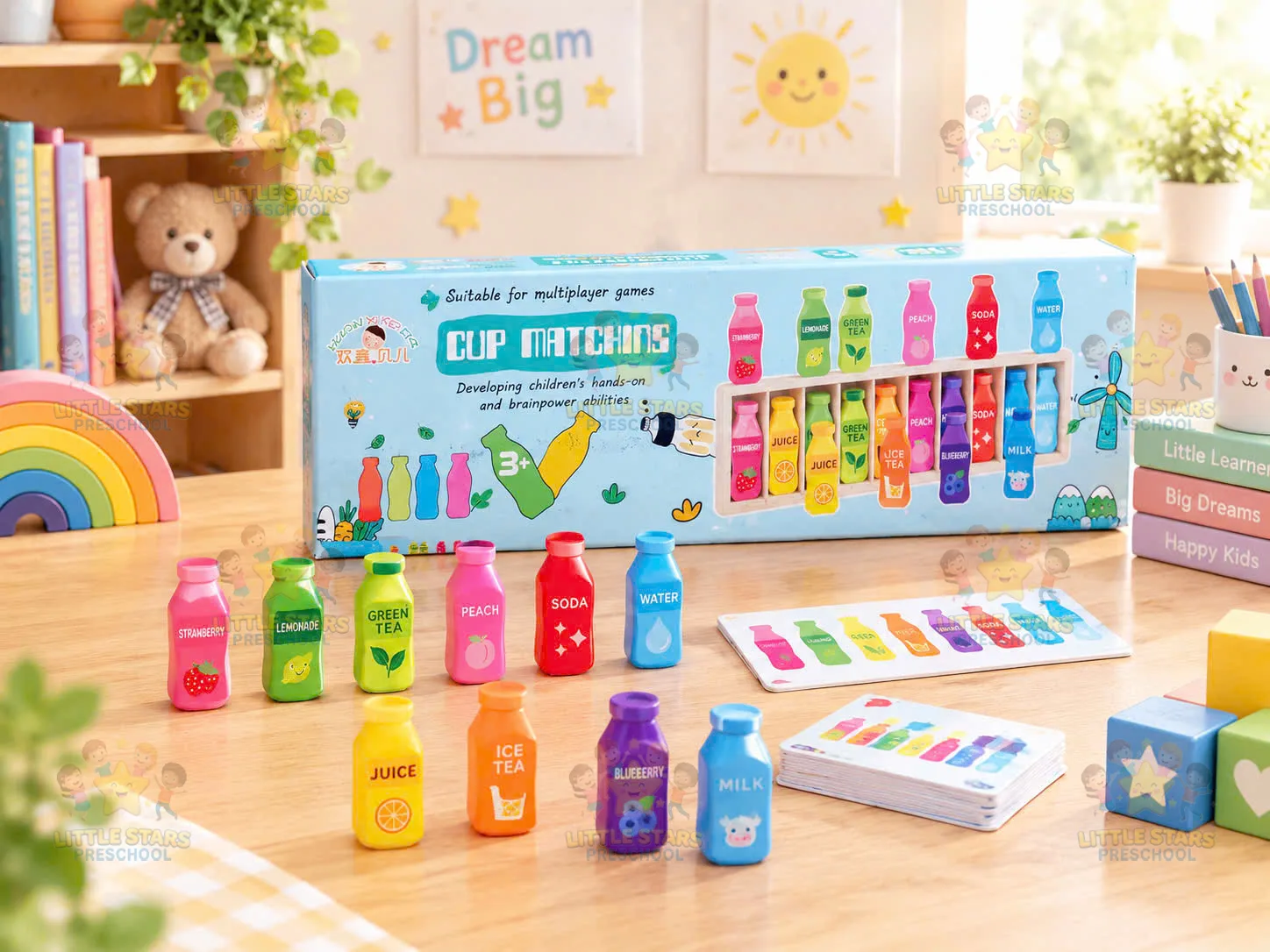 Bộ chai nước giải khát mini ghép thẻ & phân loại màu (Cup Matching)
