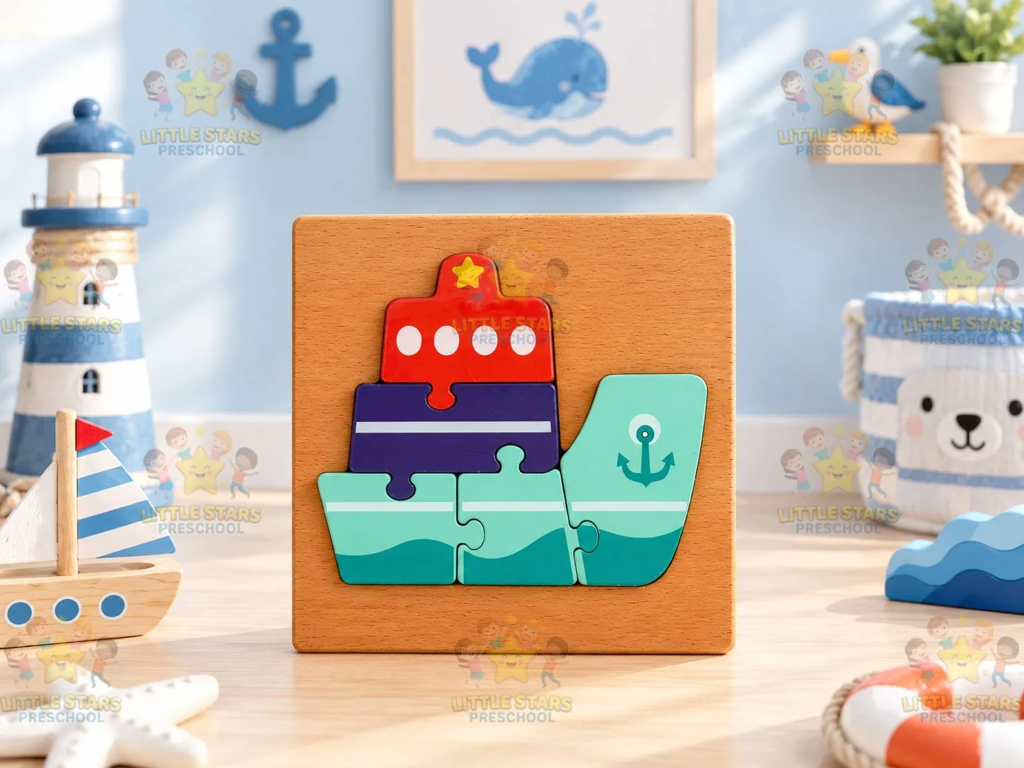 Mảnh Ghép Hình Gỗ 3D Hình Tàu Thủy Cho Bé - Đồ Chơi Giáo Dục Thông Minh Phát Triển Tư Duy Montessori