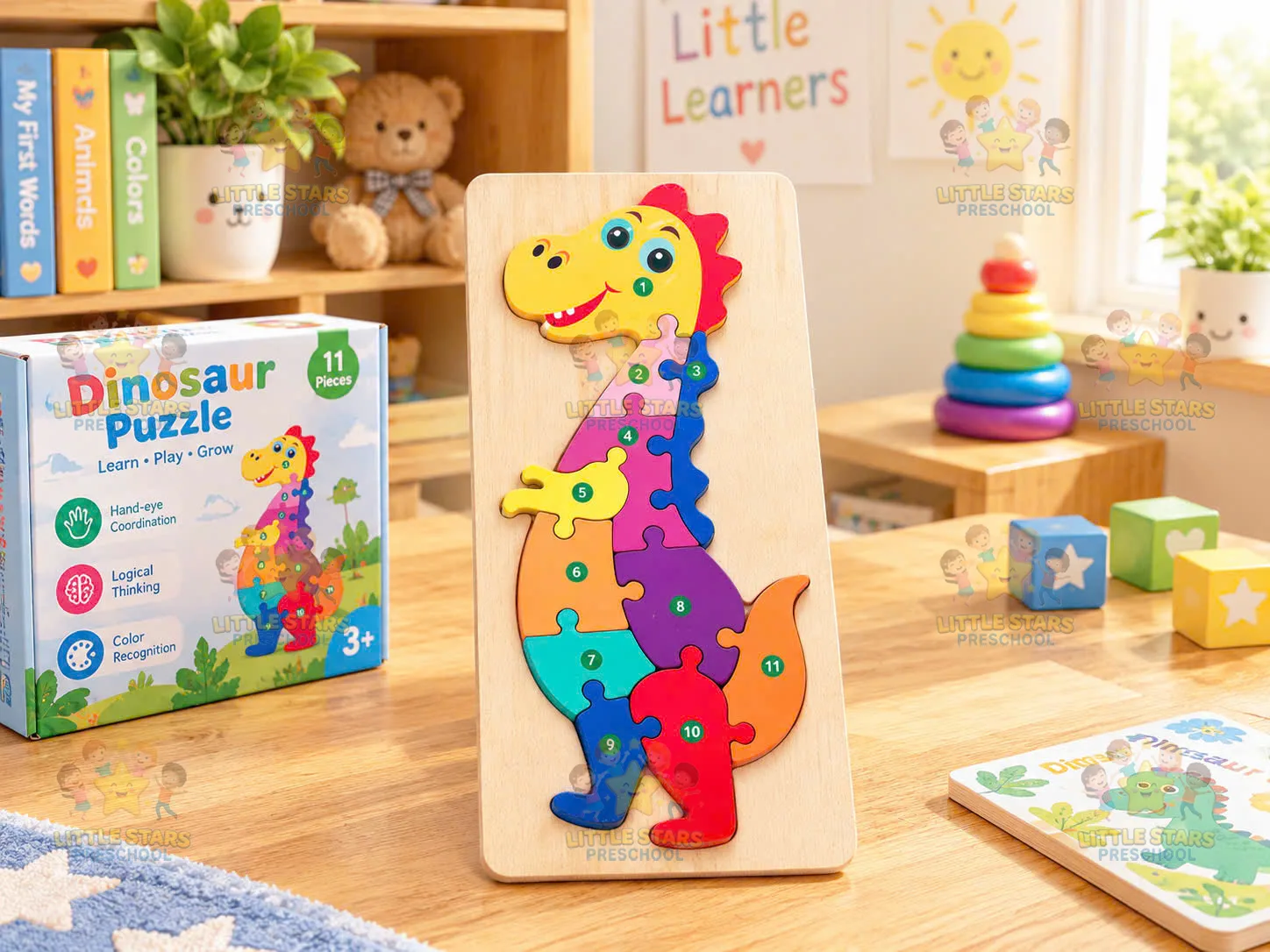 Bảng ghép hình gỗ số 1-11 Chú Khủng Long đứng (Dinosaur Puzzle)